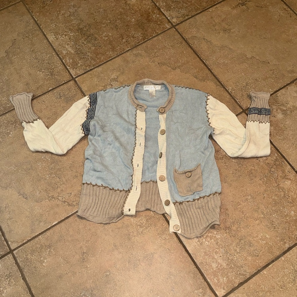 Rebecca Stone  Blue and Beige Sweater